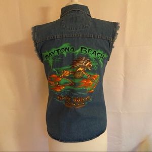 Harley Biker Denim Vest Shirt Daytona